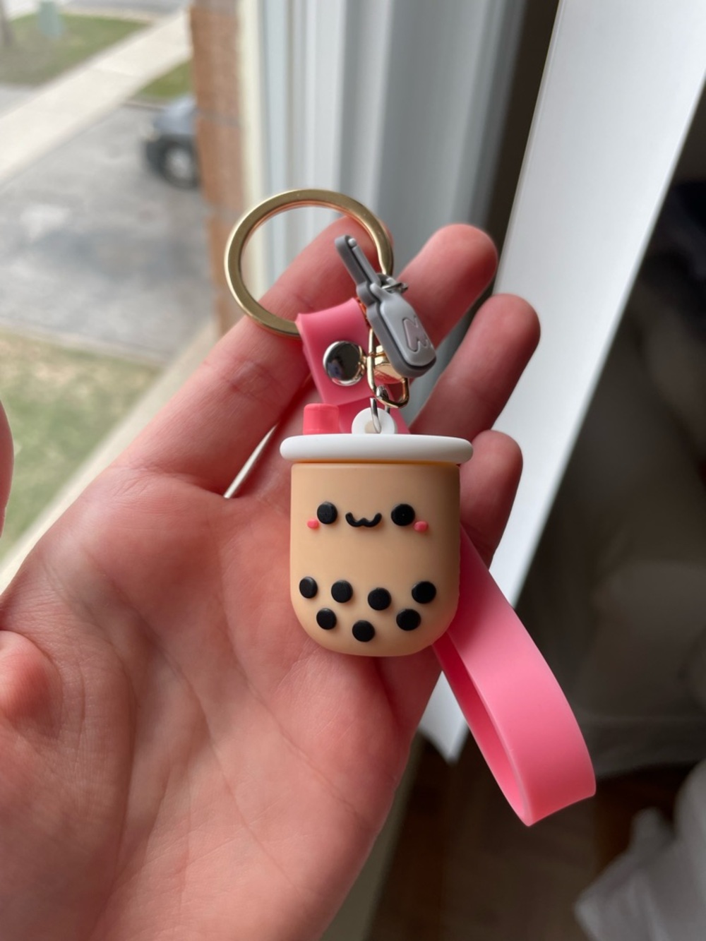Cute Pink Boba Tea Keychain Wrist Strap